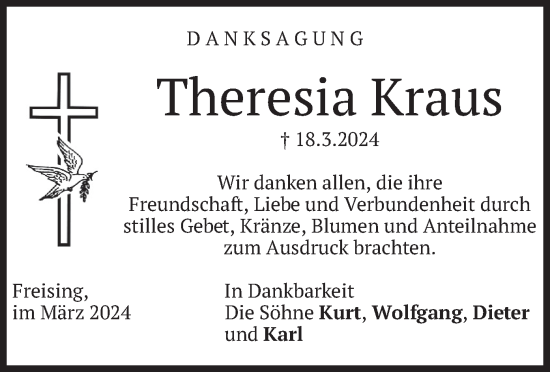 Traueranzeige von Theresia Kraus von merkurtz