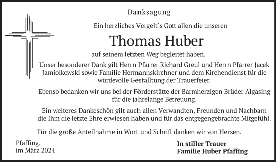 Traueranzeige von Thomas Huber von merkurtz