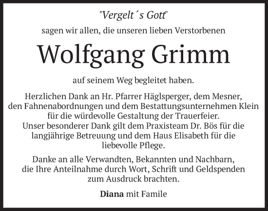 Traueranzeige von Wolfgang Grimm von merkurtz
