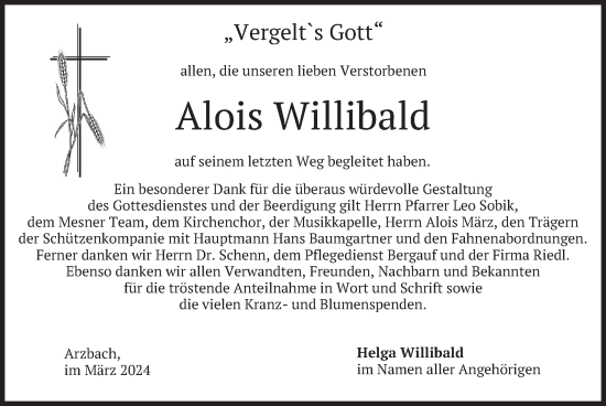 Traueranzeige von Alois Willibald von merkurtz