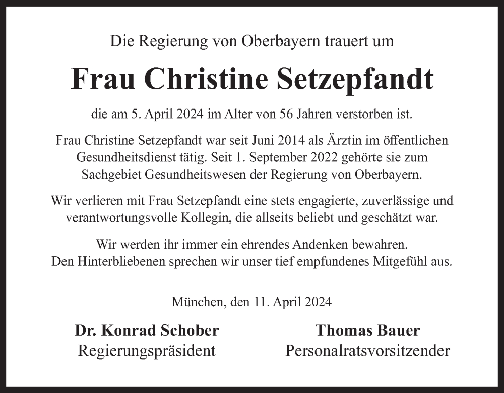  Traueranzeige für Christine Setzepfandt vom 20.04.2024 aus merkurtz