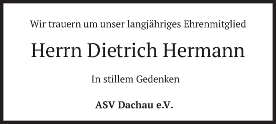 Traueranzeige von Dietrich Hermann