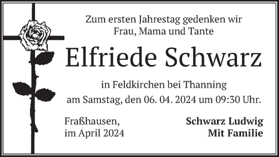 Traueranzeige von Elfriede Schwarz von merkurtz