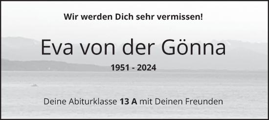 Traueranzeige von Eva von der Gönna von merkurtz
