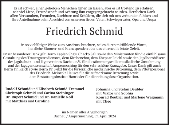 Traueranzeige von Friedrich Schmid von merkurtz