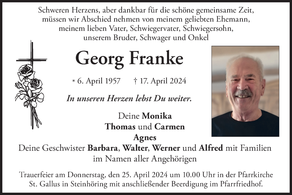  Traueranzeige für Georg Franke vom 20.04.2024 aus merkurtz