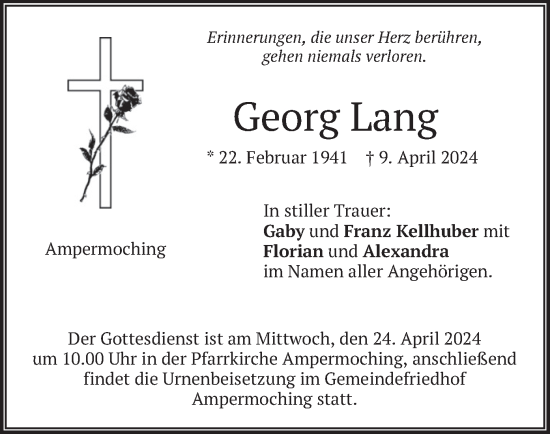 Traueranzeige von Georg Lang von merkurtz