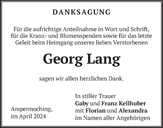 Traueranzeige von Georg Lang von merkurtz