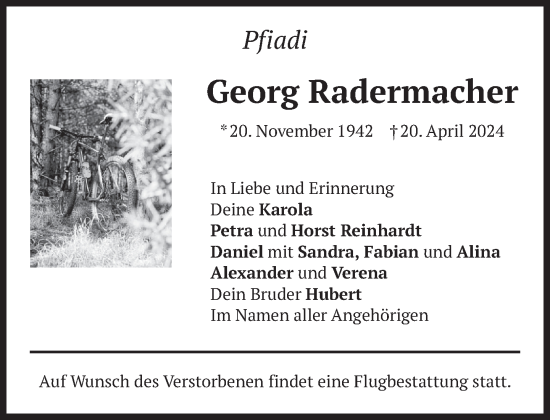 Traueranzeige von Georg Radermacher von Das Gelbe Blatt Penzberg