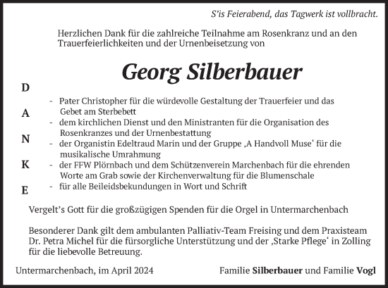 Traueranzeige von Georg Silberbauer von merkurtz
