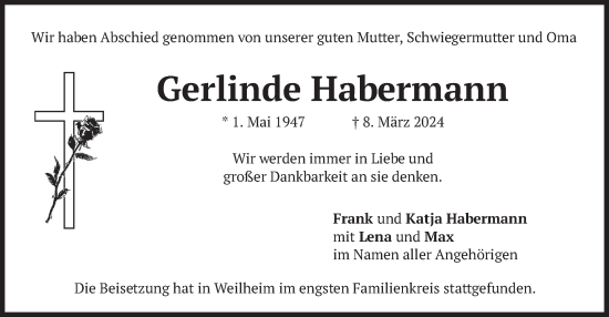 Traueranzeige von Gerlinde Habermann von merkurtz