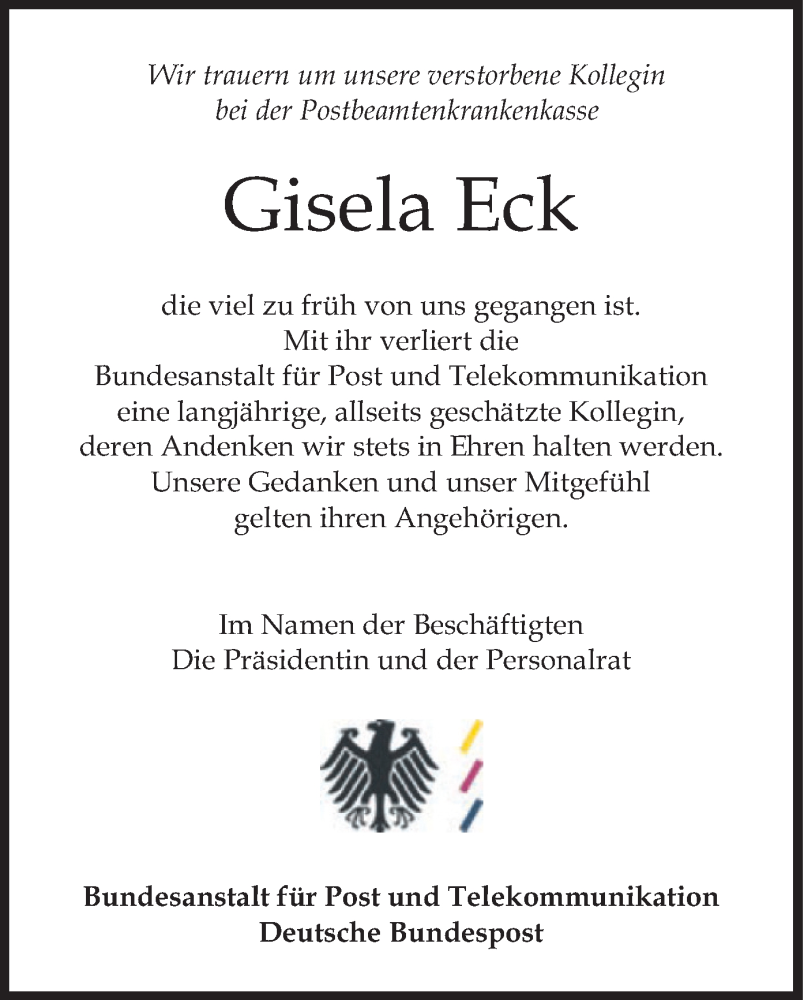  Traueranzeige für Gisela Eck vom 30.04.2024 aus merkurtz