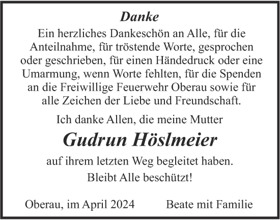 Traueranzeige von Gudrun Höslmeier von merkurtz