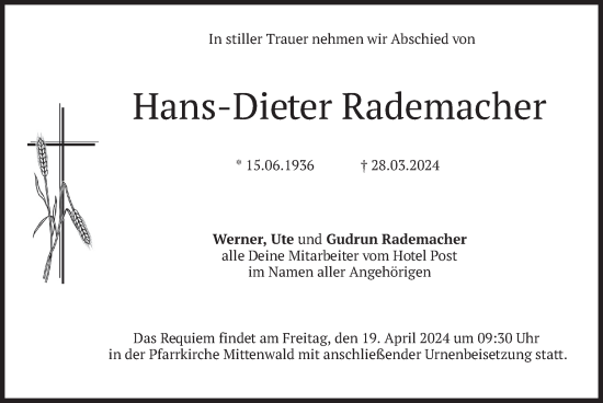 Traueranzeige von Hans-Dieter Rademacher von merkurtz