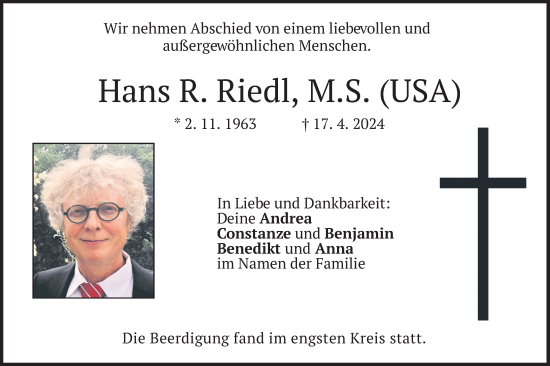 Traueranzeige von Hans R. Riedl von merkurtz