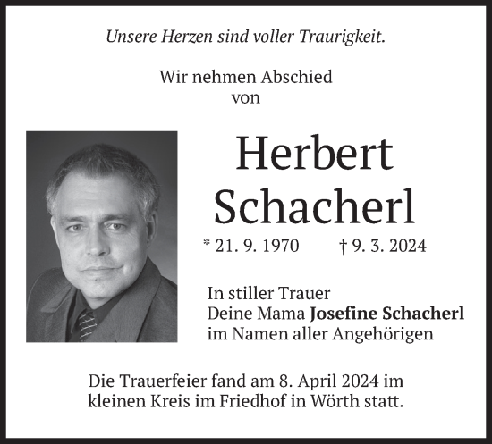 Traueranzeige von Herbert Schacherl von merkurtz