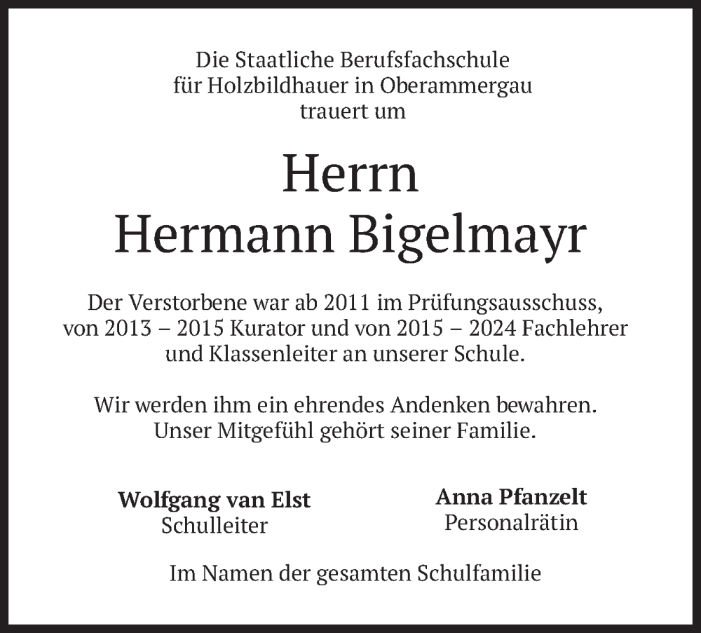  Traueranzeige für Hermann Bigelmayr vom 10.04.2024 aus merkurtz