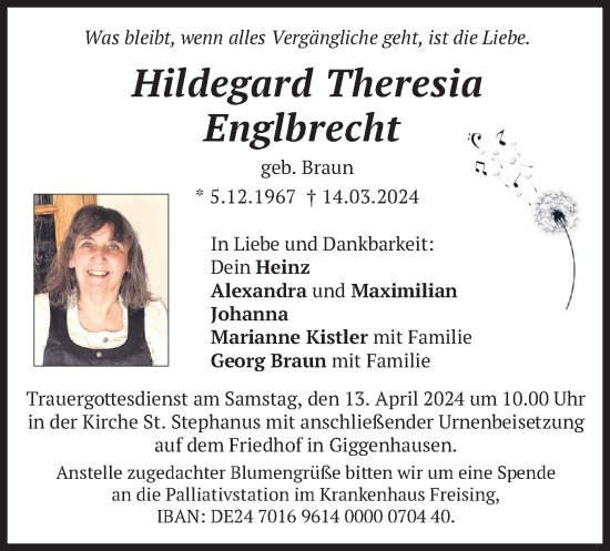 Traueranzeige von Hildegard Theresia Englbrecht von merkurtz