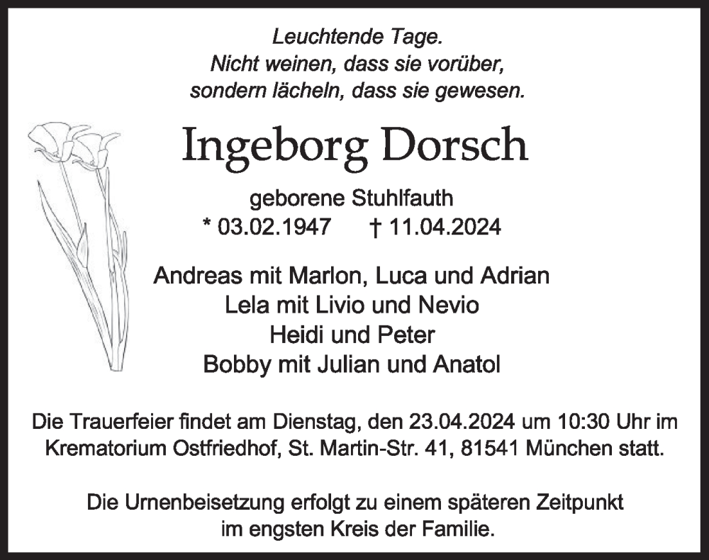  Traueranzeige für Ingeborg Dorsch vom 20.04.2024 aus merkurtz