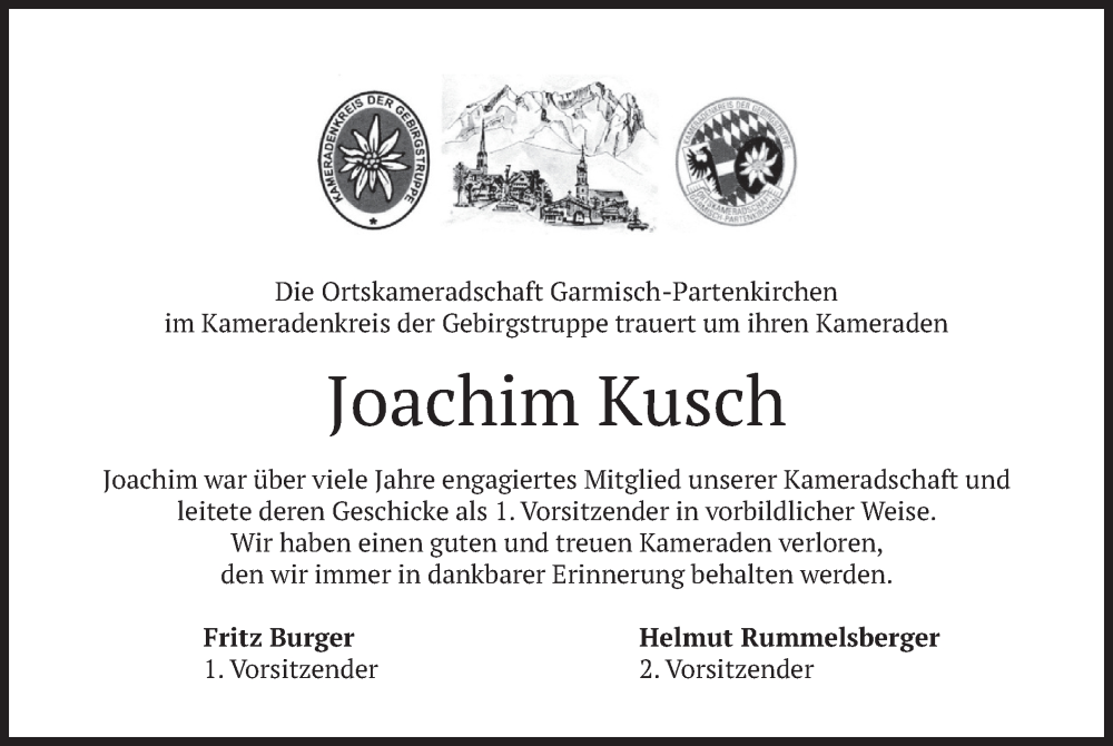  Traueranzeige für Joachim Kusch vom 13.04.2024 aus merkurtz