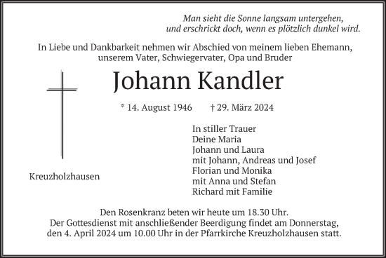 Traueranzeige von Johann Kandler