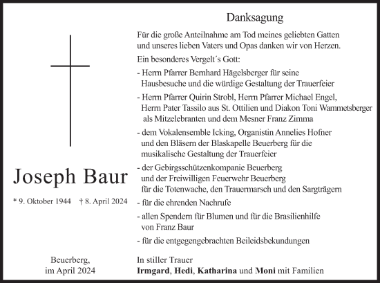 Traueranzeige von Joseph Baur von merkurtz