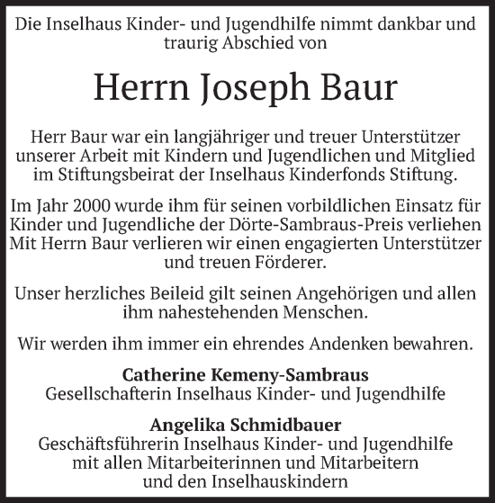 Traueranzeige von Joseph Baur von merkurtz