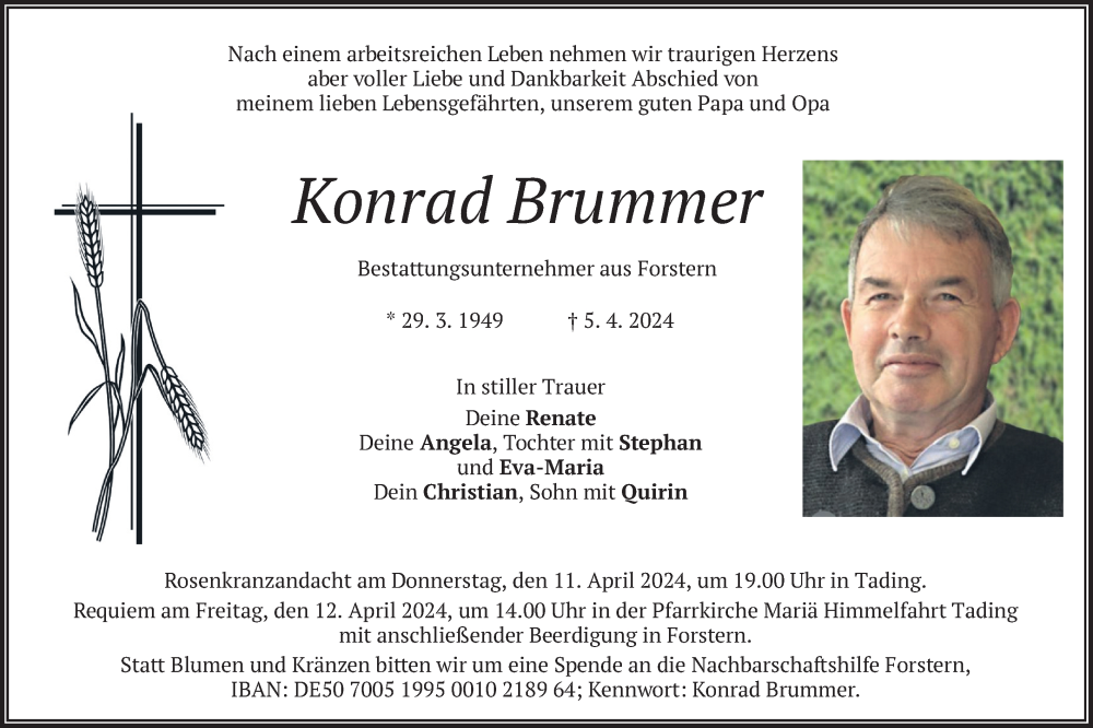  Traueranzeige für Konrad Brummer vom 10.04.2024 aus merkurtz