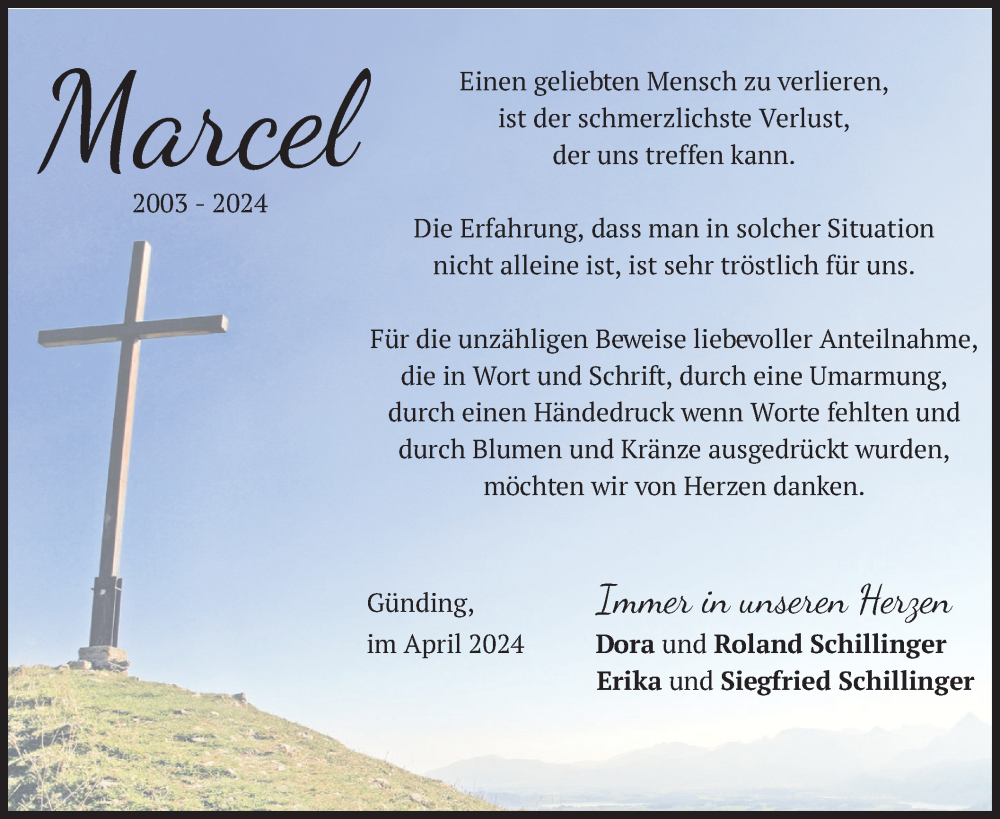  Traueranzeige für Marcel Schillinger vom 06.04.2024 aus merkurtz