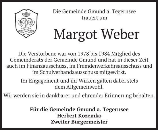 Traueranzeige von Margot Weber von merkurtz