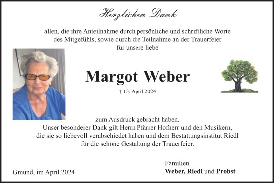 Traueranzeige von Margot Weber von merkurtz