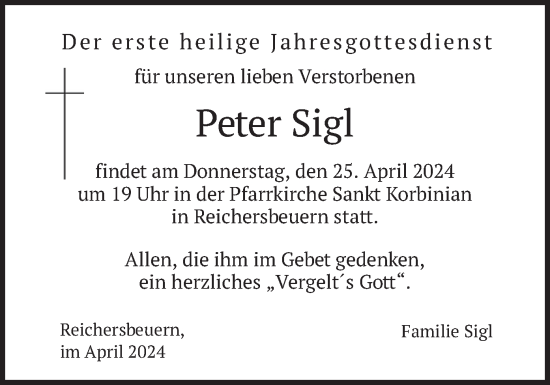 Traueranzeige von Peter Sigl von merkurtz