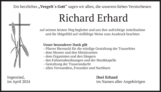 Traueranzeige von Richard Erhard von merkurtz