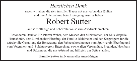Traueranzeige von Robert Sutter von merkurtz