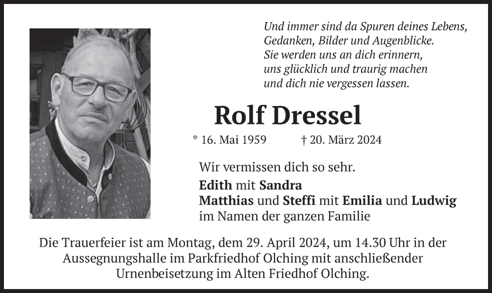  Traueranzeige für Rolf Dressel vom 20.04.2024 aus merkurtz
