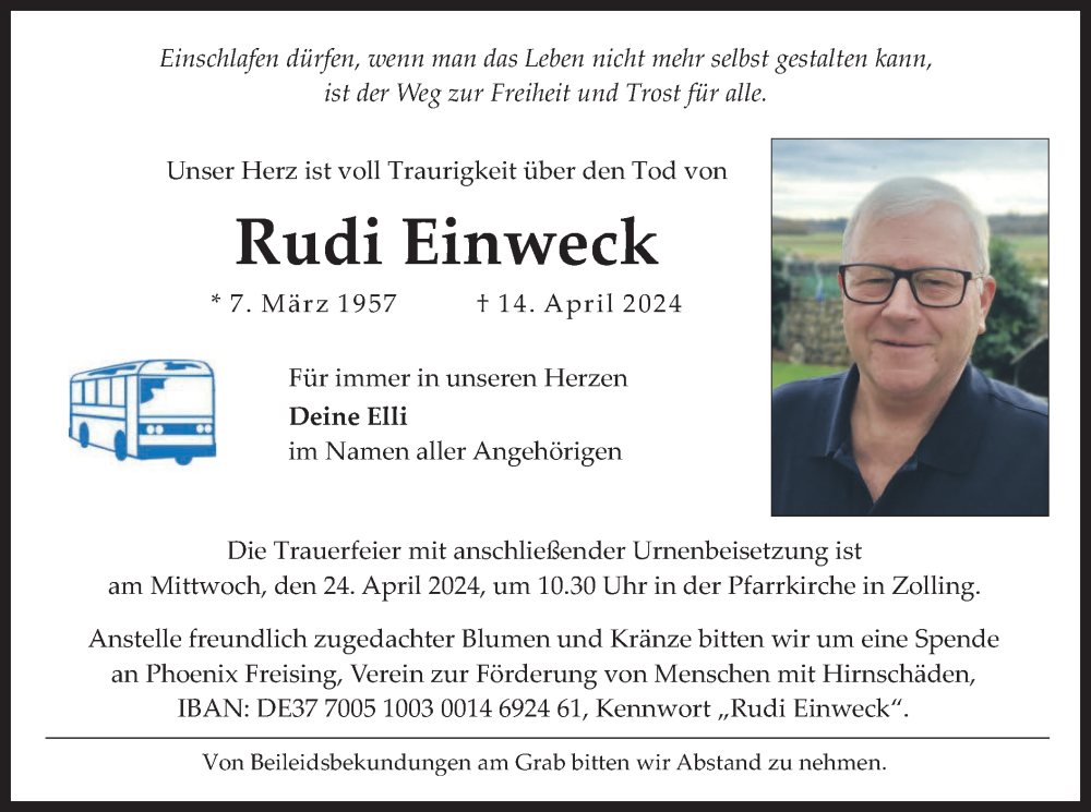  Traueranzeige für Rudi Einweck vom 20.04.2024 aus merkurtz