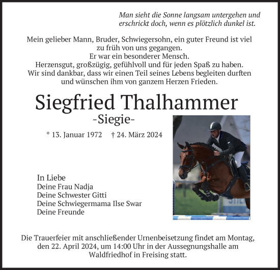 Traueranzeige von Siegfried Thalhammer von merkurtz