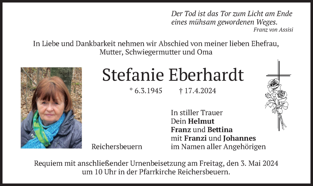  Traueranzeige für Stefanie Eberhardt vom 27.04.2024 aus merkurtz