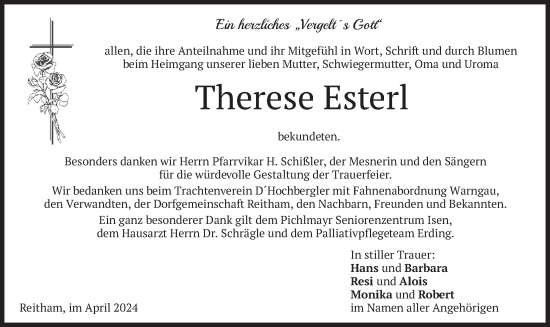 Traueranzeige von Therese Esterl von merkurtz