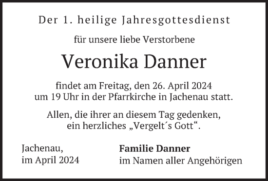 Traueranzeige von Veronika Danner von merkurtz