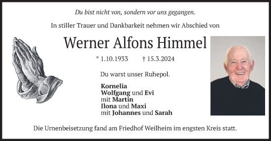 Traueranzeige von Werner Alfons Himmel von merkurtz