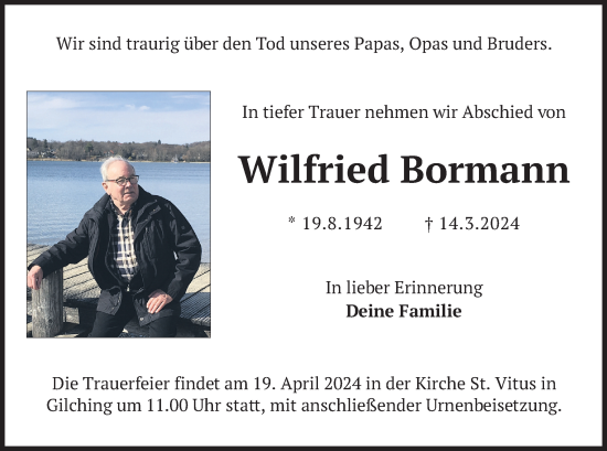 Traueranzeige von Wilfried Bormann von merkurtz
