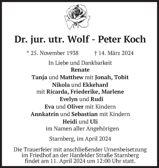 Traueranzeige von Wolf-Peter Koch von merkurtz