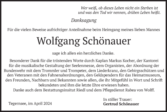 Traueranzeige von Wolfgang Schönauer von merkurtz