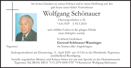 Traueranzeige von Wolfgang Schönauer von merkurtz