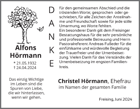 Traueranzeige von Alfons Hörmann von merkurtz