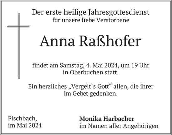 Traueranzeige von Anna Raßhofer von merkurtz