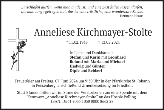Traueranzeige von Anneliese Kirchmayer-Stolte von merkurtz