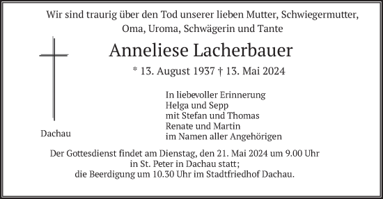 Traueranzeige von Anneliese Lacherbauer von merkurtz