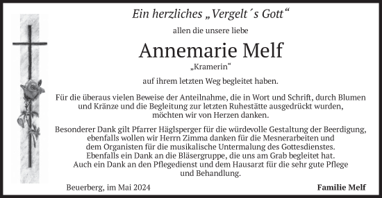 Traueranzeige von Annemarie Melf von merkurtz